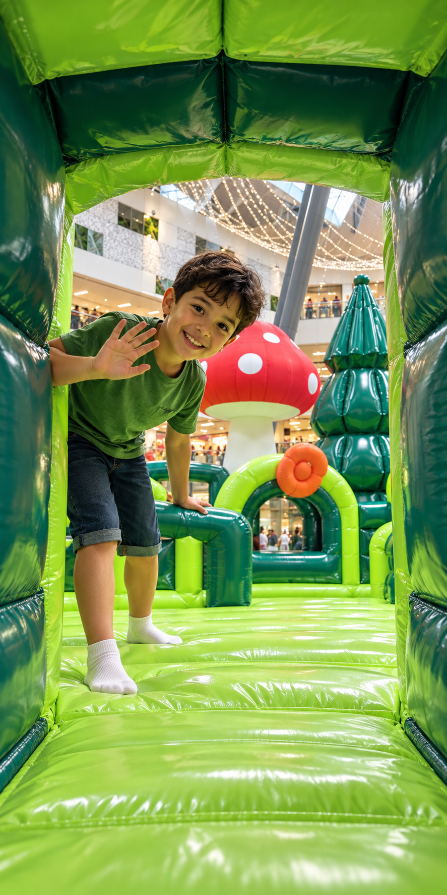 Niños jugando en el inflable