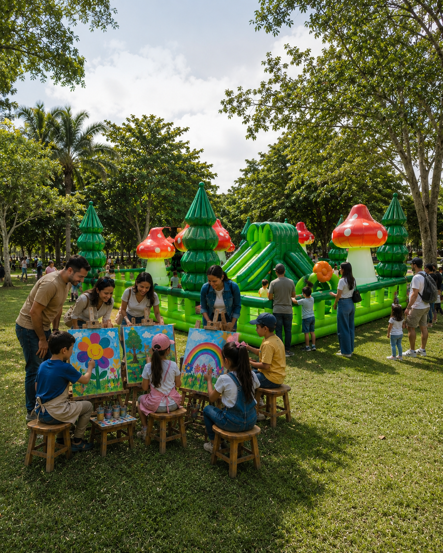 Niños pintando en el Vagón Arte